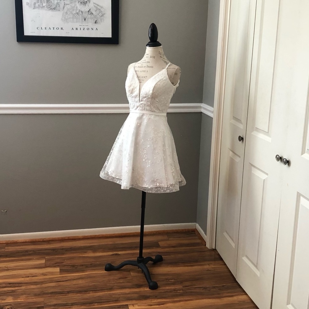 NEW TIFFANY IVORY SZ 2 SATIN SEQUIN TULLE FORMAL COCKTAIL DRESS